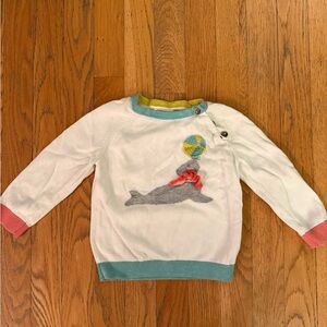Baby Boden White Sweater with Dolphin Design